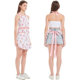ALIPOBO Lovely Apron for Women, Lady’ s Cotton Apron with Adjustable Neck Strap, 2 Pockets and 41.5” Long Ties, Cute Apron for Kitchen Cooking, Home Baking - 30” x 27” - 1 Pcs