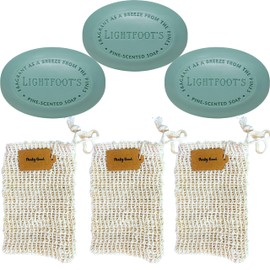 Perdy Good Lightfoot's Pine Soap for Men (3 Bars), 3 Plastic Free Exfoliating Sisal Saver Bags