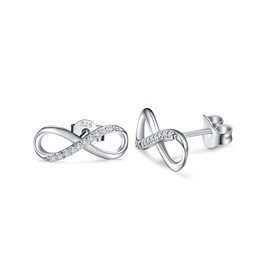 ADVIOK Infinity Sterling Silver Stud Earrings, AAA Cubic Zirconia Silver 925 Earrings for Women Jewellery Gifts for her Ladies Girls Sister Girlfriend