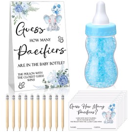 Roowest 512 Pcs Baby Shower Games Guess How Many Pacifiers Sign 100 Small Guessing Games 10 HB Pencils 750ml Milk Bottle 400 Acrylic Pacifiers Decoration for Guest Gender Reveal(Blue,Elephant)