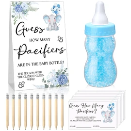 Roowest 512 Pcs Baby Shower Games Guess How Many Pacifiers Sign 100 Small Guessing Games 10 HB Pencils 750ml Milk Bottle 400 Acrylic Pacifiers Decoration for Guest Gender Reveal(Blue,Elephant)
