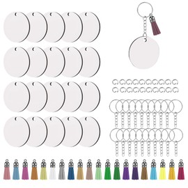 LUTER 80pcs Acrylic Key Fob Blanks Sublimation Key Fob Blank Including Double-Sided Round Boards, Key Chains, Leather Tassels, Jump Rings for DIY Key Chain, White