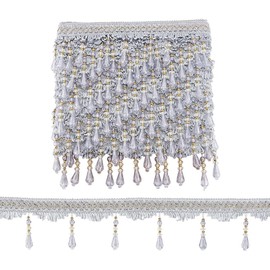 PH PandaHall 12 Yards Pearl Fringe Trim 3 3/4 Inch Hanging Tassel Trim Silver Sewing Trim Fringe For Curtain Tablecloth Home Decor Dress Clothing