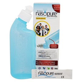 Nasopure Nasal Wash, Sampler Kit, “The Nicer Neti Pot” Sinus Wash Kit, Comfortable Nasal Rinse 8 Oz Bottle & 4 Salt Packets (3.75 Grams Each), Nasal Congestion, Cold, Flu, Allergy, Nasal Irrigation