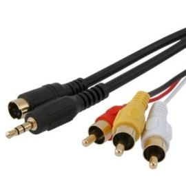 Generic S-VIDEO + 3.5mm Audio TO 3-RCA Compostie AV Cable for Laptop TV (6ft) - Black