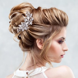 YUANYIJIA 4 Pcs Rhinestone Flower Hair Clips, Crystal Flower Hair Pins, Silver Wedding Hair Barrettes Hair Accessories for Women, Bridal, Brides, Wedding