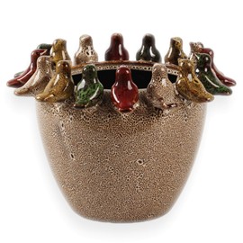 Tuioyoc 10.4 Inch Plant Pot, Ceramic Planter with Drainage Hole and Silicone Plug, Flower Pot with Ceramic Birds on Rim, Reactive Glaze, for Indoor Outdoor Plants Home Garden Patio Office