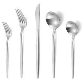 Matte Silverware Set, VANVRO 20-Piece Stainless Steel Flatware Set, Satin Finish tableware Cutlery Set, Service for 4, Home and Restaurant, Dishwasher Safe