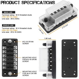 Unbranded 6-Way Blade Fuse Box Block Holders 12V 32V Car Boat Power Distribution Panel Kit