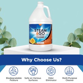 Steam and Go Multi-Purpose Cleaner - Intense Degreaser, Deep Stain Remover, Odor Eliminator with Oxy Power Ideal for Home or Office - Household Multi Surface Cleaner Refill - Orange Scent 1 Gallon