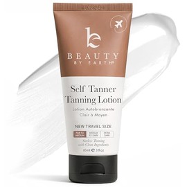 Beauty by Earth- Loción autobronceadora bronceadora: con ingredientes naturales y orgánicos, loción autobronceadora en tamaño de viaje, sin