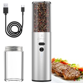 COKUNST Newly Upgraded Electric Salt or Pepper Grinder, USB Rechargeable Pepper Grinder with 6.26Oz Lagre Capactiy Visual Silo & Suction Dust Cover, Automatic Pepper Grinder Mill Pepper Shaker