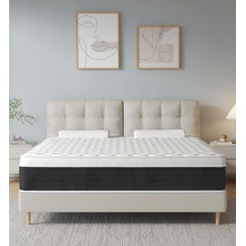 elitspace Queen Size Mattresses,Memory Foam Hybrid Mattress in a Box,10 inch Medium Firm Feel mattresses,Individual Pocket Spring and Supportive, Comfort for Sleep,Pressure Relief,Black & White.