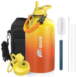 Insulated Water Bottle 128 oz, Triple Wall Vacuum Stainless Steel(Cold for 48 Hrs),Leak Proof & BPA-Free,One Gallon Water Bottle with Reflective Paracord & Flip Straw for Sports & Travel, Sunset