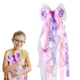 KLINNA XXL Bow Sugar Bags | Elegant School Cone Bow for School Enrolment for Boys and Girls | Finished 60 x 20 cm Decoration for the School Cone | Large Fabric Gift Bow (Pink)