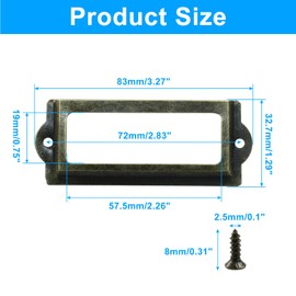 Dijedev 30Pcs 2.83" x 1.3" Metal Label Holder, Antique Label Holder, Vintage Label Holder, Brass File Drawer Cabinet Card Tag Label Holder Metal Frame (Antique Bronze, 83x31mm)