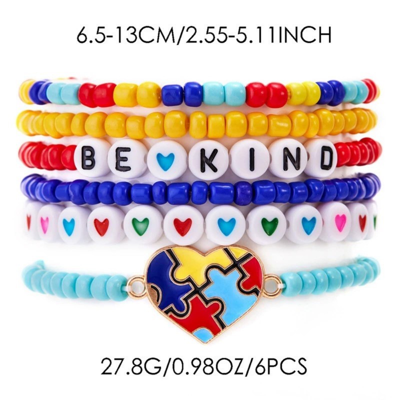 Autism Awareness Bracelets Set Puzzle Piece Charm Proud Love Heart