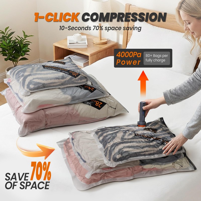 Vacuum Storage Bags with Rechargeable Wireless Air Pump, 20 Pack