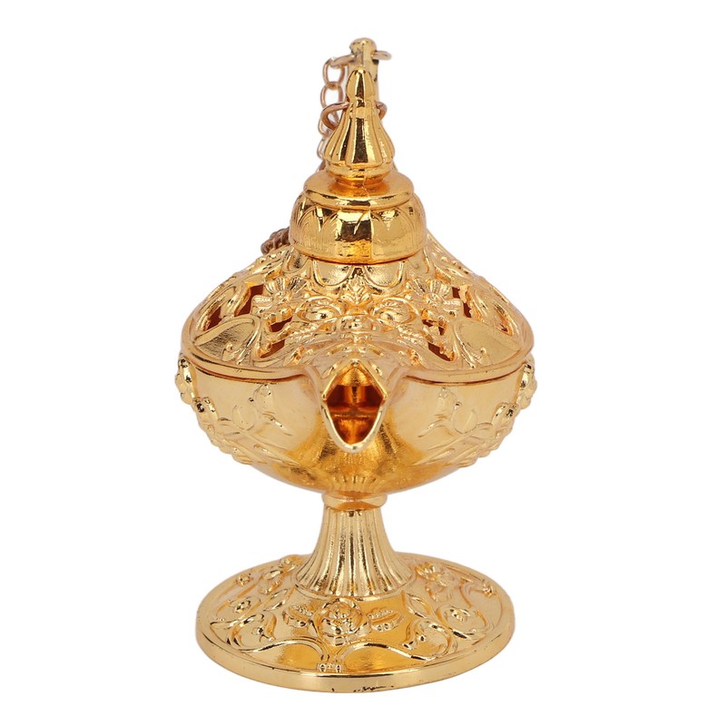 Gold Magic Genie Lamp Embossed Flowers Hollow Zinc Alloy Vintage