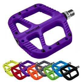BOWOD MT Bike Pedals, Light BMX MTB Pedals w Wide Nylon Composite Pedals' Platform, Gravel Bike Pedals Flat, Bicycle Pedals w 12Pins, Non-Slip Pedals w 9/16" Cr-Mo Spindle 2Bearings for Mountain Bike