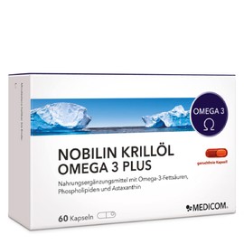 Medicom – Nobilin Krillöl Omega 3 Plus, Hochwertige Omega-3-Fettsäuren, EPA & DHA, Astaxanthin, 500 mg Antarktisches Krillöl, geruchsfrei Licaps-Kapseln – 60 Kapseln