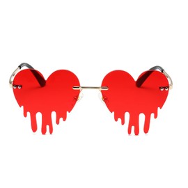 YUELUQU Vintage Fashion Funny Festival Sunglasses Metal Frameless Women Men Punk Party Glasses (Heart Red)