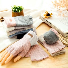 MAMUNU Fingerless Gloves for Women, Winter Warm Knit Fingerless Gloves Mittens, Half Fingers Gloves for Women Cold Weather Outdoor Skiing Working