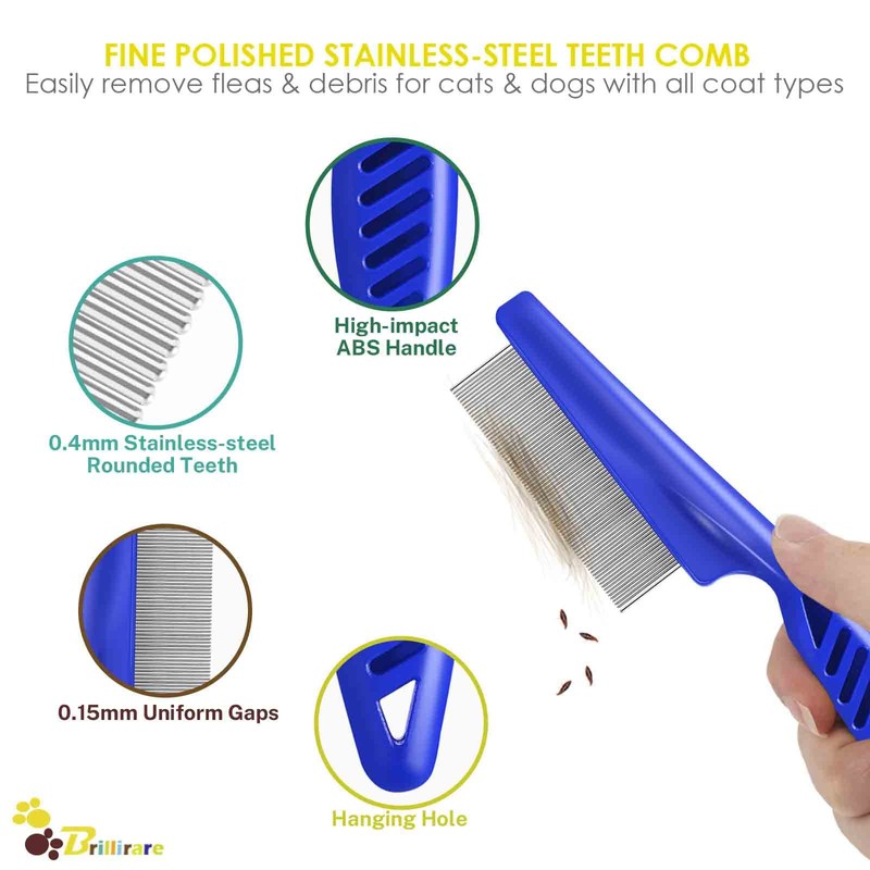 BRILLIRARE 4 Pack Flea Lice Comb, Stainless Steel Dog Cat