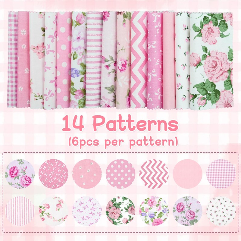 QTRQTR 84 Pcs Charm Packs for Quilting 5 Inch Pink