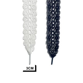 Meow Love 【2 Pairs】 Black and White Lace Shoelaces, 3cm Wide Elastic Laces. (Black & White, 27.6 Inch（70CM）)