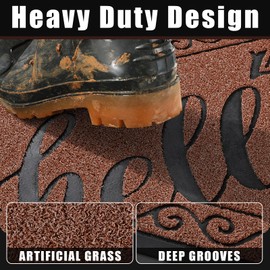 Yimobra Hello Door Mat, Outdoor Welcome Front Door Mats for Outside Entrance, Heavy Duty Non Slip Floor Matt for Home Entry, Sturdy Back Doormat for Patio Garage Office, 29.5 x 17 Inch,Maroon