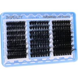 Fluffy Lash Clusters 80D+100D+200D Thick Cluster Eyelash Extensions 12-20MM Wispy Eyelash Clusters 208 Pcs Volume Eyelash Extensions D Curl Individual Lashes Cluster DIY at Home by INSPEAUTY