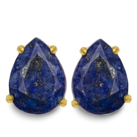 Natural Gemstone Teardrop Faceted Stud Earrings Gold Plated 925 Sterling Silver Genuine Birthstone Crystal Healing Jewelry Women, crystalcrystal, Lapis Lazuli Amethyst Crystal