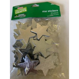 CHRISTMAS CRAFTS CHRISTMAS DIE-CUT SILVER STAR STICKERS SILVER STARS 45 PCS