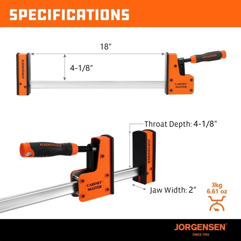 JORGENSEN 2-Pack 18" Parallel Bar Clamp Heavy-Duty Cabinet Master Clamp