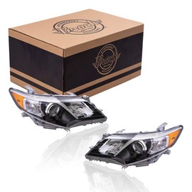 Brock Replacement Driver and Passenger Side Halogen Combination Headlight Assemblies with Black Bezel Compatible with 2012-2014 Camry SE/Camry SE Sport