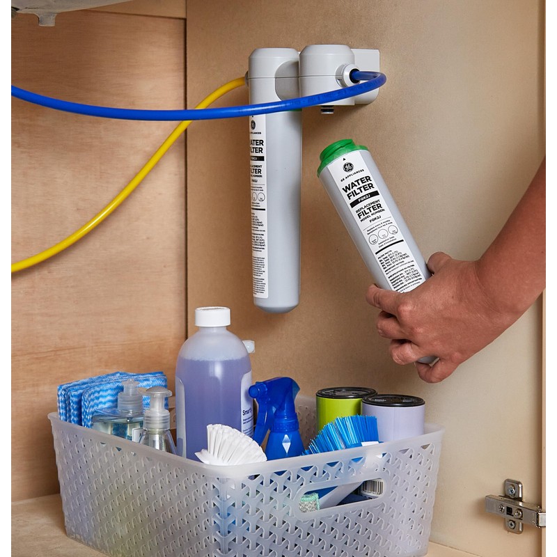 GE Under Sink Water Filter Replacement, Dual Flow, Reduces Sediment,
