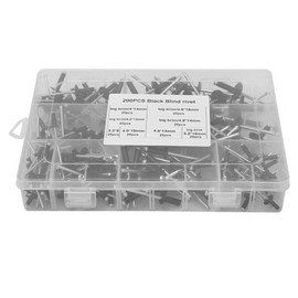 Kit Surtido de Remaches Ciegos de Alta Resistencia, 200 Piezas de Remaches de Cabeza Redonda Negros que Incluyen 8 Tipos para Maquinaria de Alimentos, Electrodomésticos de