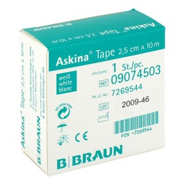 Askina Tape White, Roll Individually Wrapped 10 m x 2.5 cm, Pack of 1