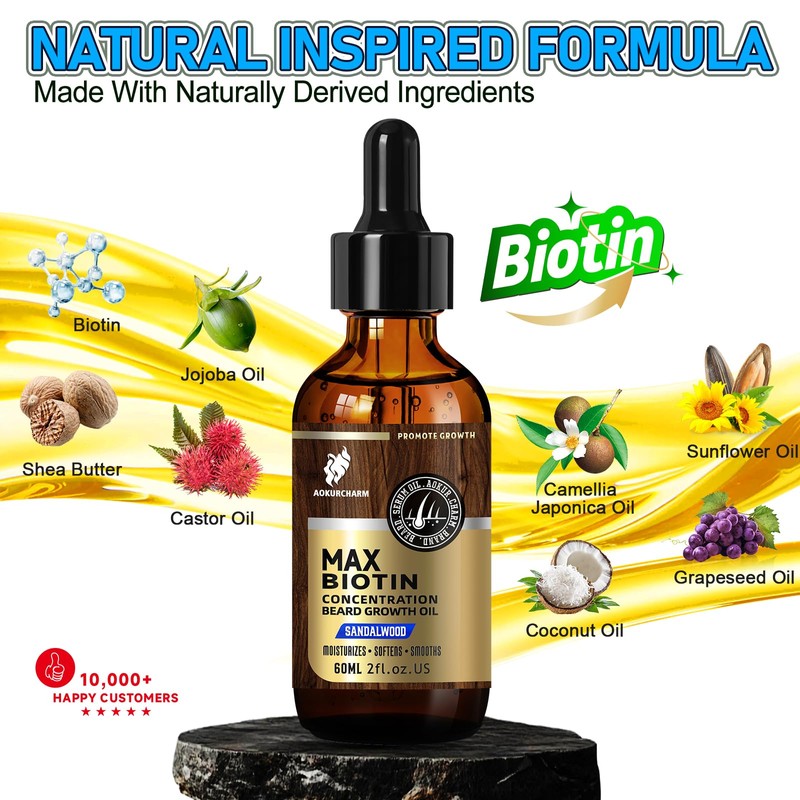 aokur Biotin Beard Oil for Men – Sandalwood Scented Beard