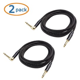 Cable Matters Pack of 2 6.35 mm TS Guitar Cable Straight to Right Angle (6.35 mm Instrument Cable 3 m, Male to Male Jack Cable 6.3 mm) - 3 Metres