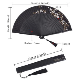 Amajiji Small Folding Hand Fan for Women, Chinese Japanese Vintage Style Bamboo Silk Fans for Party Wedding Dancing Decoration Gift Performance (AM-34)