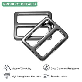 M METERXITY 10-Pack Tri Glide Metal Buckles, 1 Inch Zinc Alloy Slider Belt Strap Adjuster for Strap Keeper/Bag Straps/Dog Collars, Webbing Strap Buckles [Black Gray]