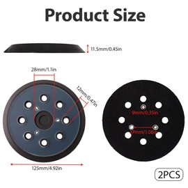 2-Pack 5 Inch 8 Holes Replacement Sander Backing Pads for DeWalt Makita BO5010, BO5030K, BO5031K, BO5041K, BO5042, 125mm Sanding Discs, Hook and Loop Random Orbital Sanders Backing Pad