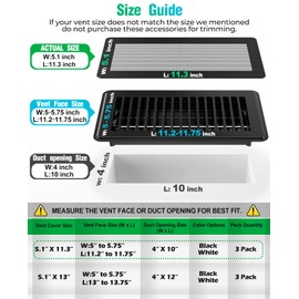 Magnetic Vent Screen Mesh Covers, Floor Vent Covers 3 Pack, for Floor, Wall & Ceiling Registers of Width 5" to 5.75", Length 11.2" to 11.75", Magnetic Air Vent Filters, Black