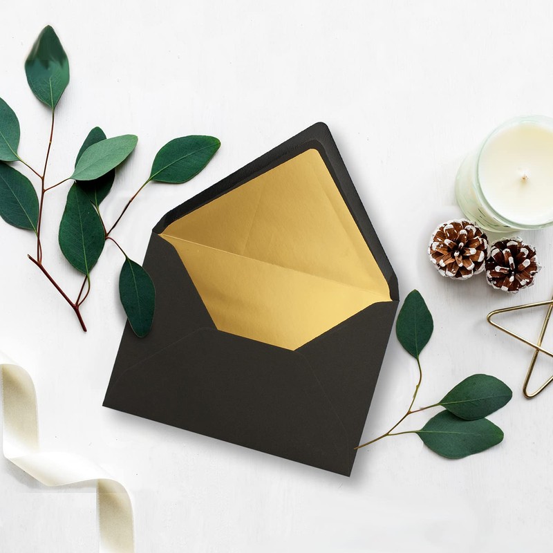 10 x metallic gold lined envelopes DIN C5, black, 156