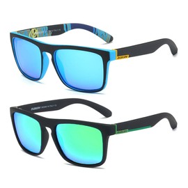 DUBERY Classic Polarized Sunglasses for Men Women Retro 100% UV Protection Driving Sun Glasses D731,2 Pack (Black/Blue+Black/Green)