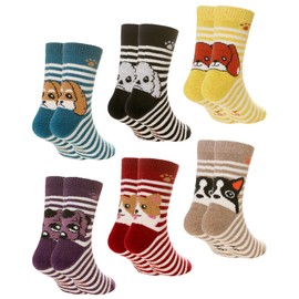 Children's Winter Warm Wool Solid Color Socks Kids Boy Girls Thermal Crew Socks 6 Pairs (Dog, 4-7 Years)