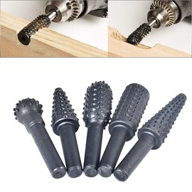 HOHXEN Carbide Burr Set of 5 1/4 Inch - 6.35 mm 45# Steel Shank Rasp Set with for Wood DIY Engraving Drill & Grinding Marble & Jade & Non-Metallic Materials