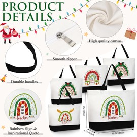 Paterr 20 Pcs Back To School of First Day Appreciation Thank You Teacher Gift Bulk Rainbow Canvas Tote Bag with Makeup Pouch(Joyous Styles)